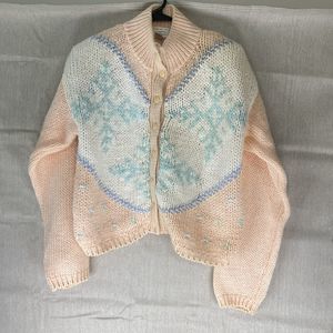 Vintage 80’s Sweater Snowflake Hand Knit by Jamie Scott Mock Neckline Pastel